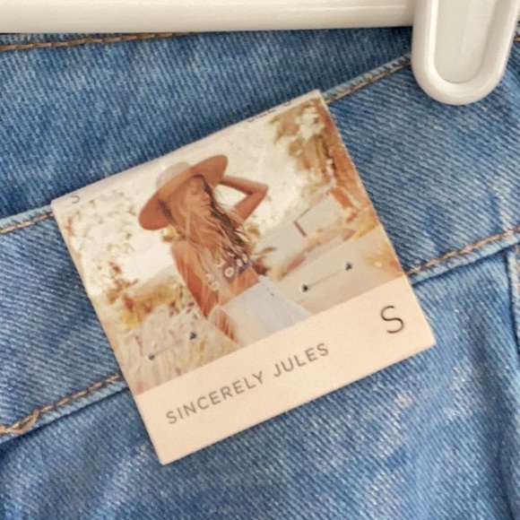Sincerely Jules NWT Wide Leg Shimmer Sparkling Metallic  Blue Jeans Sm& Md - Picture 7 of 12